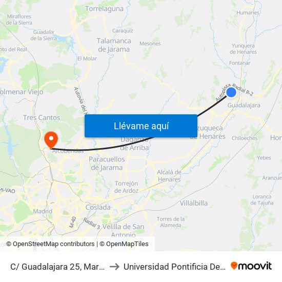 C/ Guadalajara 25, Marchamalo to Universidad Pontificia De Comillas map