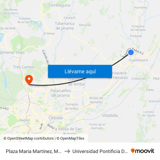 Plaza María Martínez, Marchamalo to Universidad Pontificia De Comillas map