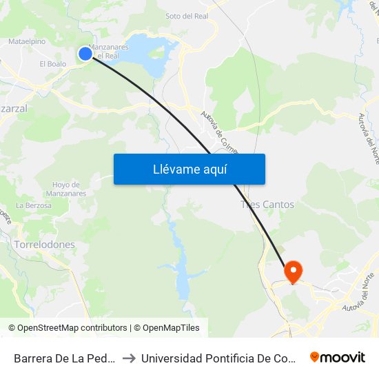Barrera De La Pedriza to Universidad Pontificia De Comillas map