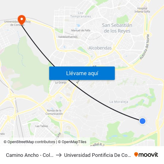 Camino Ancho - Colegio to Universidad Pontificia De Comillas map
