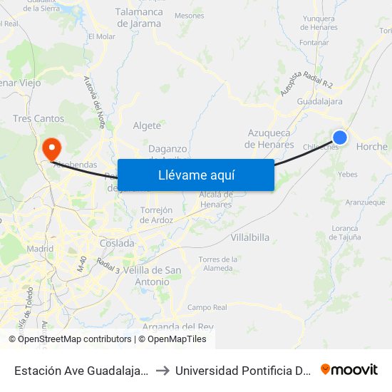 Estación Ave Guadalajara - Yebes to Universidad Pontificia De Comillas map