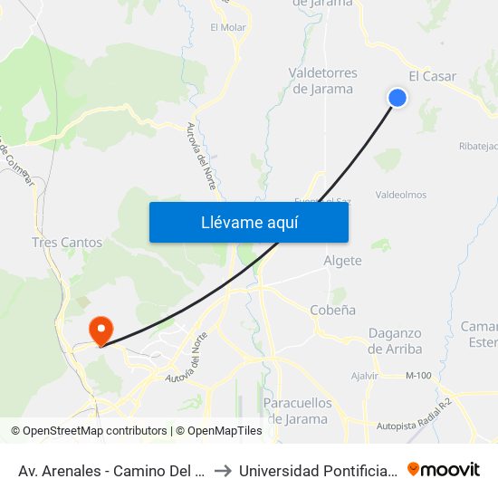 Av. Arenales - Camino Del Pozo, El Casar to Universidad Pontificia De Comillas map