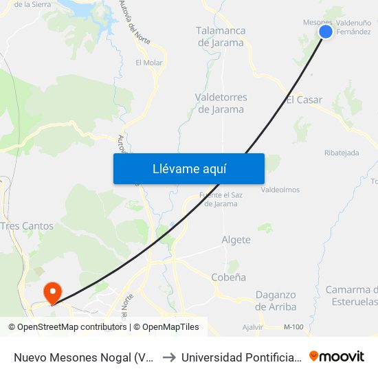 Nuevo Mesones Nogal (Vuelta), El Casar to Universidad Pontificia De Comillas map