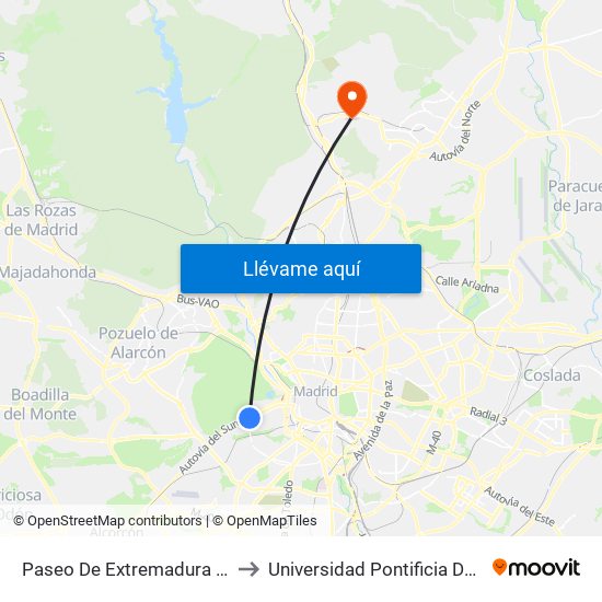 Paseo De Extremadura - El Greco to Universidad Pontificia De Comillas map