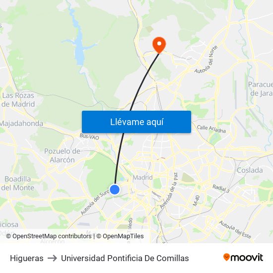 Higueras to Universidad Pontificia De Comillas map