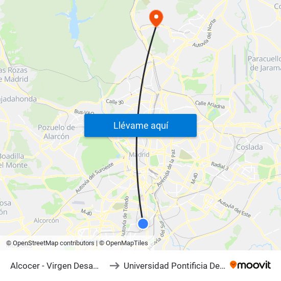 Alcocer - Virgen Desamparados to Universidad Pontificia De Comillas map