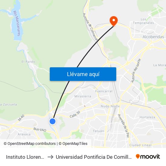 Instituto Llorente to Universidad Pontificia De Comillas map
