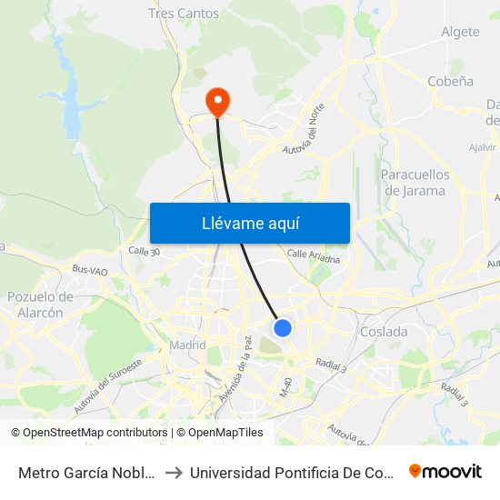 Metro García Noblejas to Universidad Pontificia De Comillas map