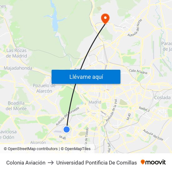 Colonia Aviación to Universidad Pontificia De Comillas map