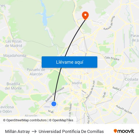 Millán Astray to Universidad Pontificia De Comillas map