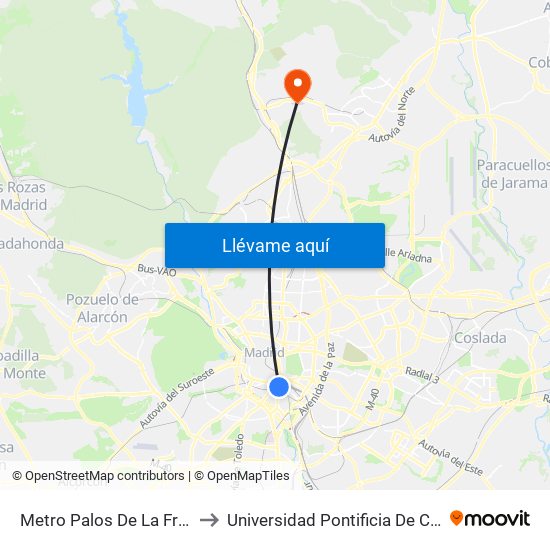 Metro Palos De La Frontera to Universidad Pontificia De Comillas map