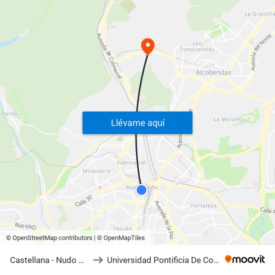 Castellana - Nudo Norte to Universidad Pontificia De Comillas map