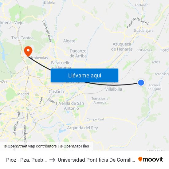 Pioz - Pza. Pueblo to Universidad Pontificia De Comillas map