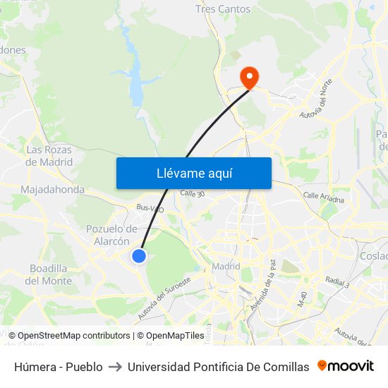 Húmera - Pueblo to Universidad Pontificia De Comillas map