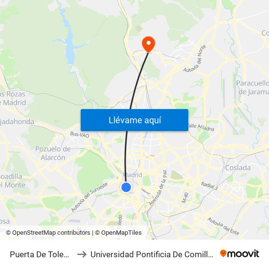Puerta De Toledo to Universidad Pontificia De Comillas map