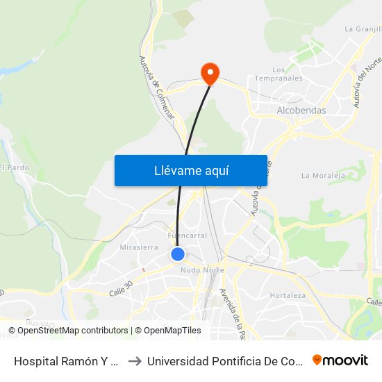 Hospital Ramón Y Cajal to Universidad Pontificia De Comillas map