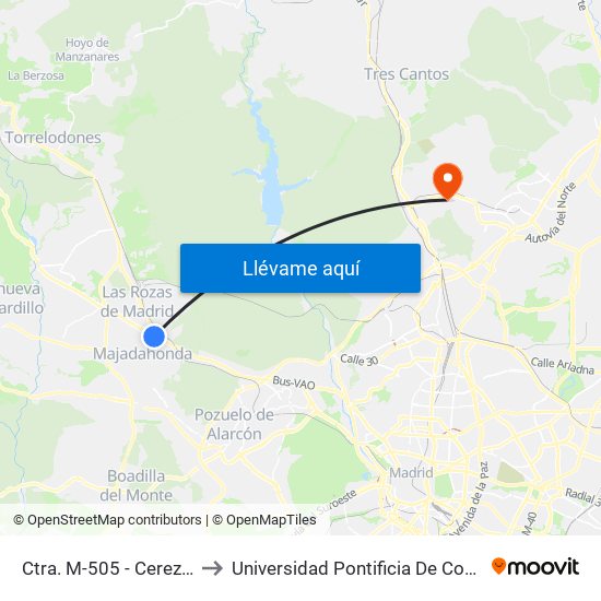 Ctra. M-505 - Cerezales to Universidad Pontificia De Comillas map