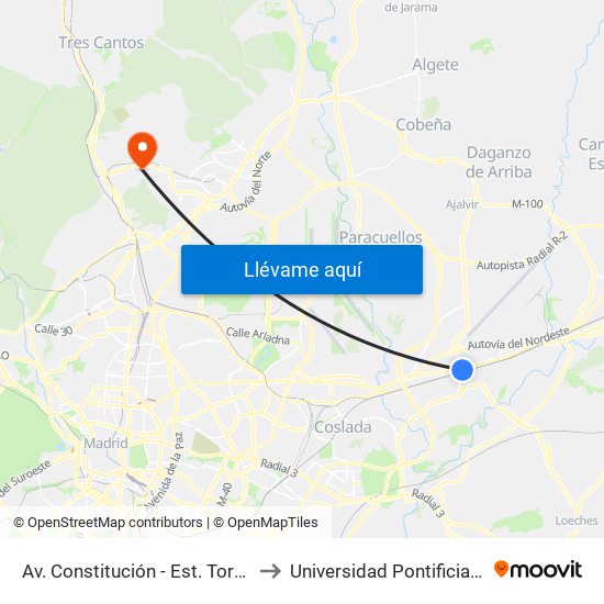 Av. Constitución - Est. Torrejón De Ardoz to Universidad Pontificia De Comillas map