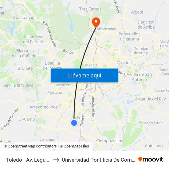 Toledo - Av. Leguario to Universidad Pontificia De Comillas map
