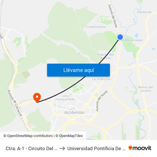Ctra. A-1 - Circuito Del Jarama to Universidad Pontificia De Comillas map
