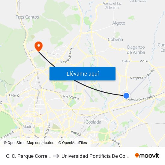 C. C. Parque Corredor to Universidad Pontificia De Comillas map