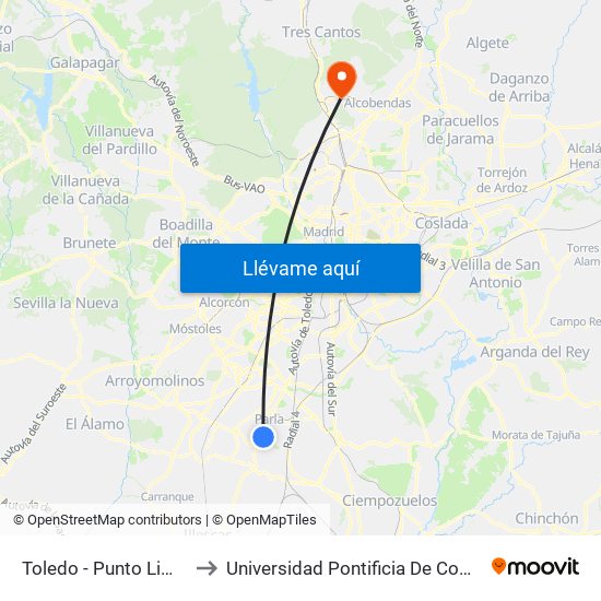 Toledo - Punto Limpio to Universidad Pontificia De Comillas map