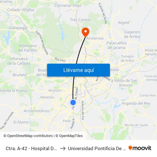 Ctra. A-42 - Hospital De Getafe to Universidad Pontificia De Comillas map