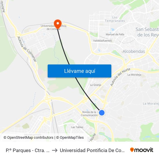 P.º Parques - Ctra. A-1 to Universidad Pontificia De Comillas map