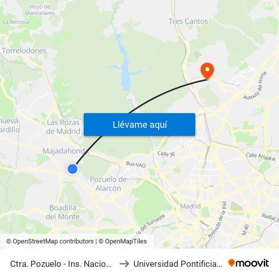 Ctra. Pozuelo - Ins. Nacional De Sanidad to Universidad Pontificia De Comillas map