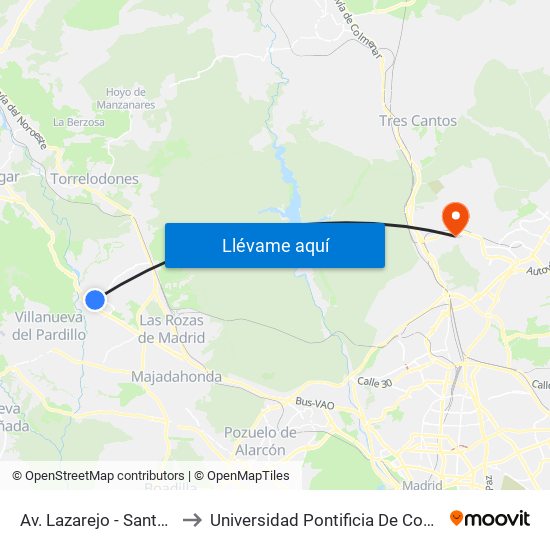 Av. Lazarejo - Santolina to Universidad Pontificia De Comillas map