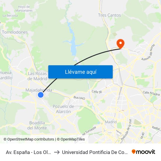 Av. España - Los Olmos to Universidad Pontificia De Comillas map