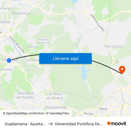 Guadarrama - Ayuntamiento to Universidad Pontificia De Comillas map