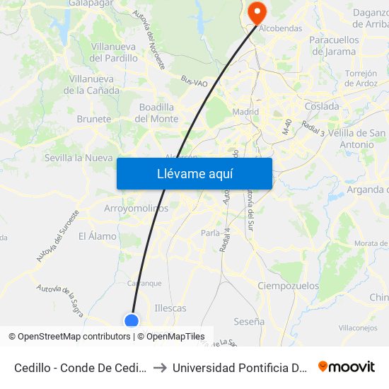 Cedillo - Conde De Cedillo Nº20 to Universidad Pontificia De Comillas map