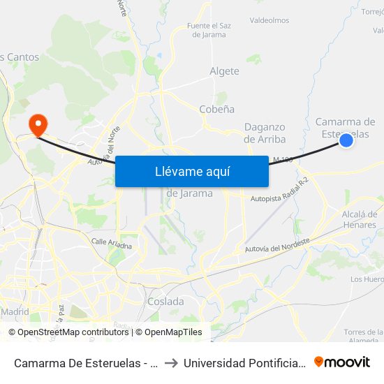 Camarma De Esteruelas - Ayuntamiento to Universidad Pontificia De Comillas map