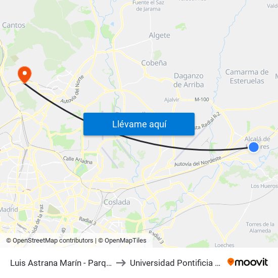 Luis Astrana Marín - Parque O'Donnell to Universidad Pontificia De Comillas map