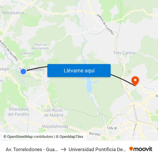 Av. Torrelodones - Guardia Civil to Universidad Pontificia De Comillas map
