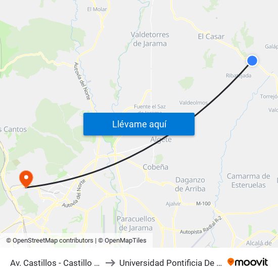 Av. Castillos - Castillo Peñafiel to Universidad Pontificia De Comillas map