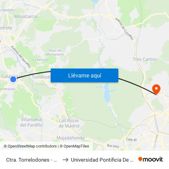 Ctra. Torrelodones - Cañuelo to Universidad Pontificia De Comillas map