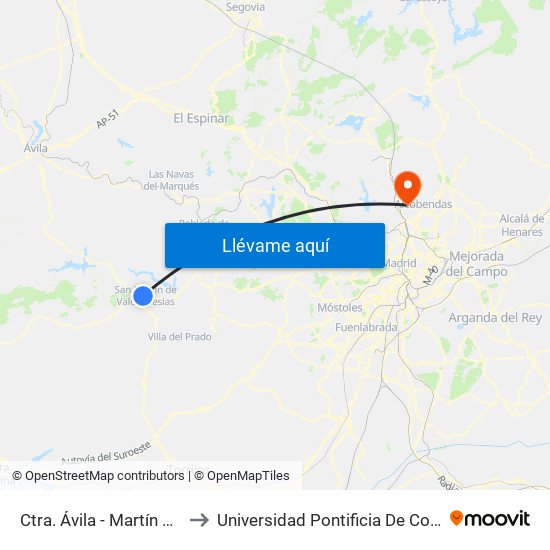 Ctra. Ávila - Martín Bravo to Universidad Pontificia De Comillas map