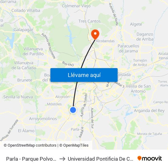 Parla - Parque Polvoranca to Universidad Pontificia De Comillas map