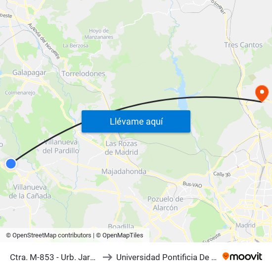 Ctra. M-853 - Urb. Jarabeltrán to Universidad Pontificia De Comillas map