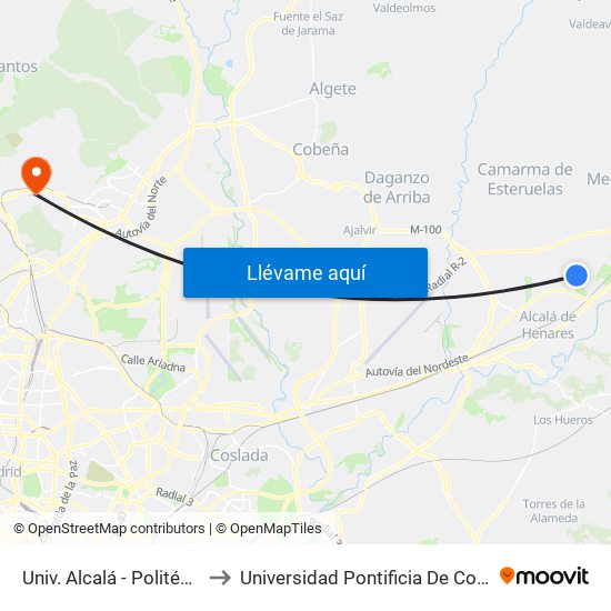 Univ. Alcalá - Politécnico to Universidad Pontificia De Comillas map