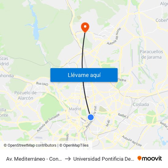 Av. Mediterráneo - Conde Casal to Universidad Pontificia De Comillas map