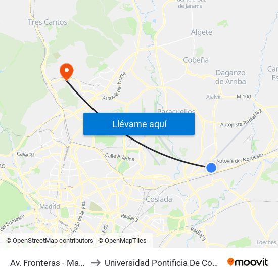 Av. Fronteras - Madrid to Universidad Pontificia De Comillas map