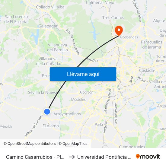 Camino Casarrubios - Plaza De Toros to Universidad Pontificia De Comillas map