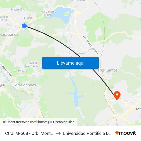 Ctra. M-608 - Urb. Montes Claros to Universidad Pontificia De Comillas map