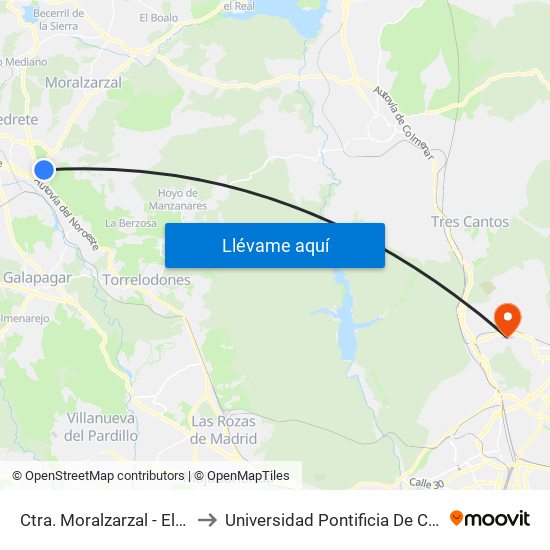 Ctra. Moralzarzal - El Roble to Universidad Pontificia De Comillas map