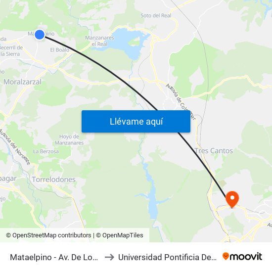 Mataelpino - Av. De Los Linares to Universidad Pontificia De Comillas map