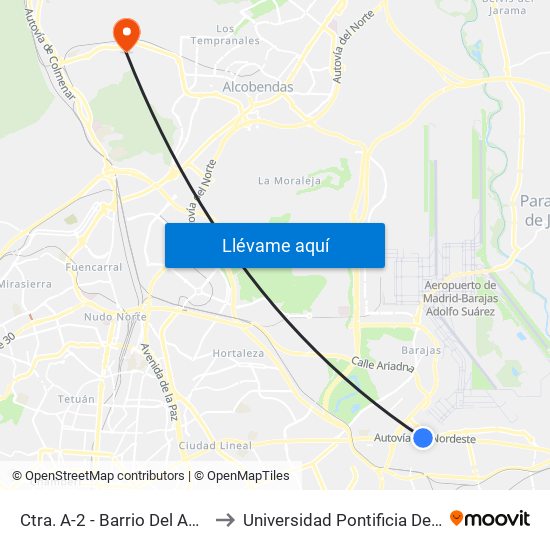 Ctra. A-2 - Barrio Del Aeropuerto to Universidad Pontificia De Comillas map