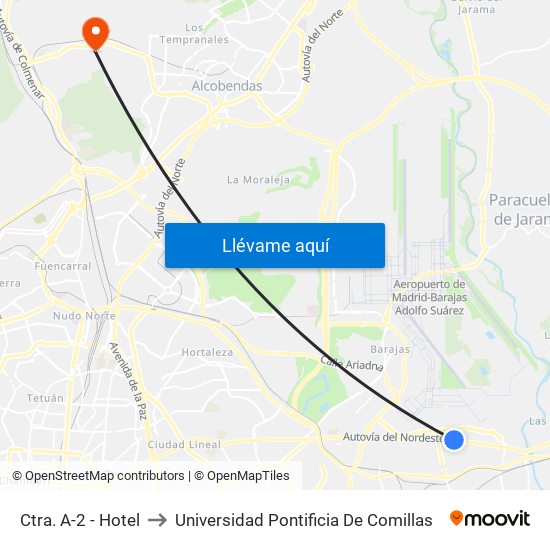Ctra. A-2 - Hotel to Universidad Pontificia De Comillas map